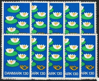 FRIMÆRKER DANMARK | 1977 - AFA 632 - Nordisk Råds 25. session - 130 øre blå/grøn/gul x 10 stk. - Postfrisk
